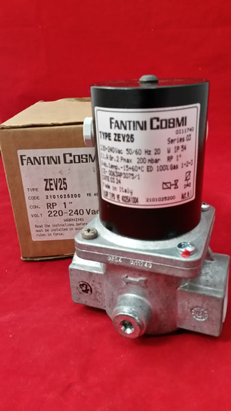 Zev25 1'' BSP (28mm) Automatic Reset Normally Closed Gas Solenoid Valve 230v