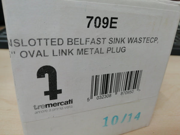 Tre Mercati 709E 1 1/2" Chrome Unslotted Belfast Sink Waste With Chrome Plug & Oval Link Chain